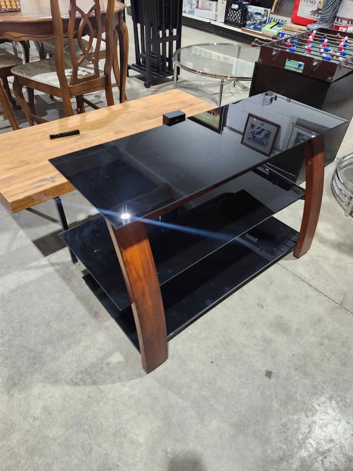 Glass/Wood 3-Tier TV Stand