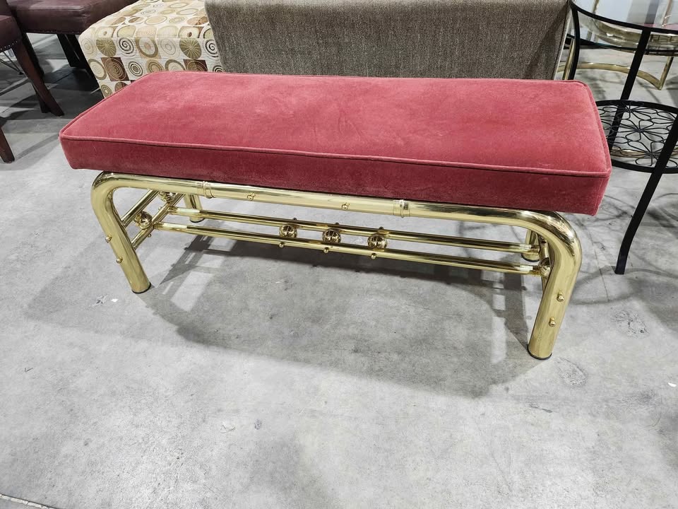 Vintage Padded Velvet/Gold Entryway Bench