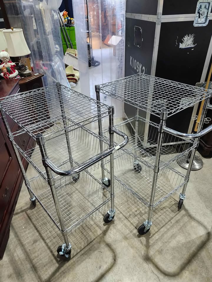 Stainless Steel Rolling Wire Carts - 2 Available