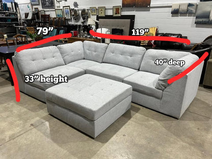 Grey Sectional - 5 piece Modular with Ottoman