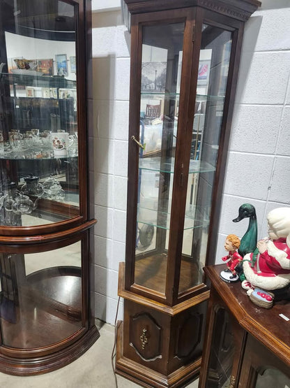 Vintage Curio Cabinet w/ Glass Shelves & Light