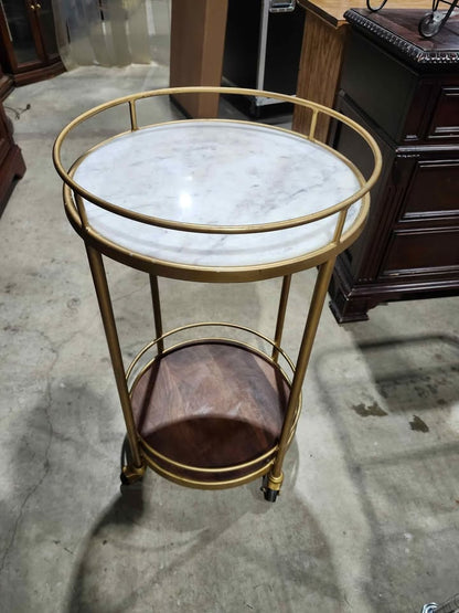 Round Marble/Gold 2-Tier Bar Cart