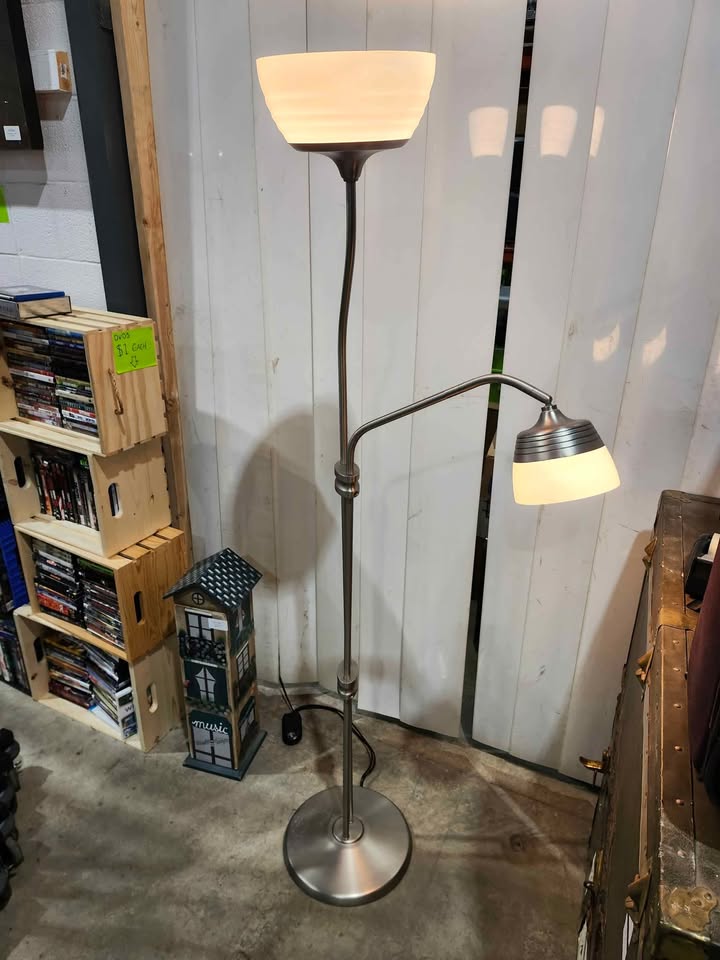 Metal Dual-Light Floor Lamp with Adjustable Arm & Dimmer