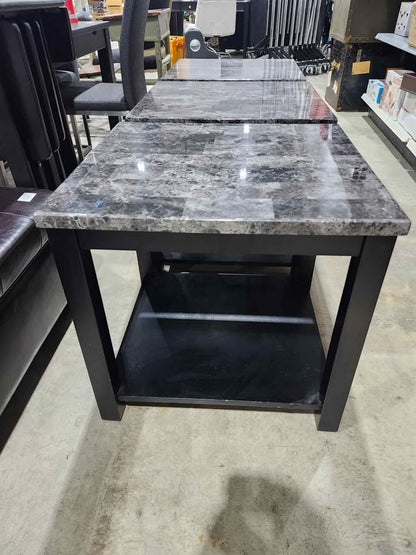 Roma Rustic Side Table with Shelf - Black Marble Look - 3 Available