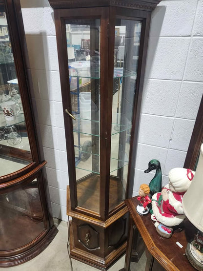 Vintage Curio Cabinet w/ Glass Shelves & Light