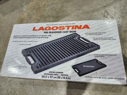 New! Lagostina Pre-Seasoned Cast Iron Reversible Griddle/Grill