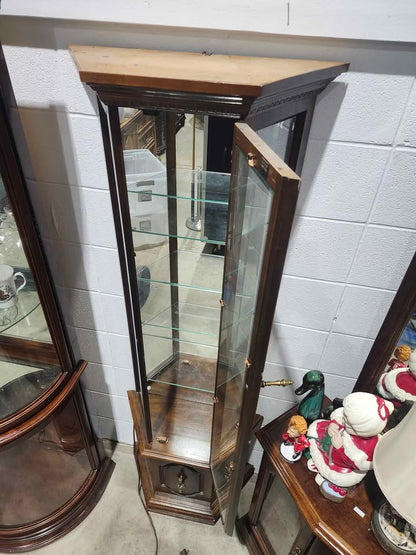 Vintage Curio Cabinet w/ Glass Shelves & Light