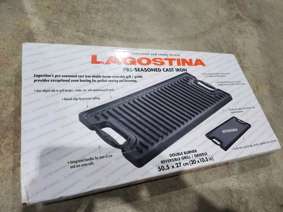 New! Lagostina Pre-Seasoned Cast Iron Reversible Griddle/Grill