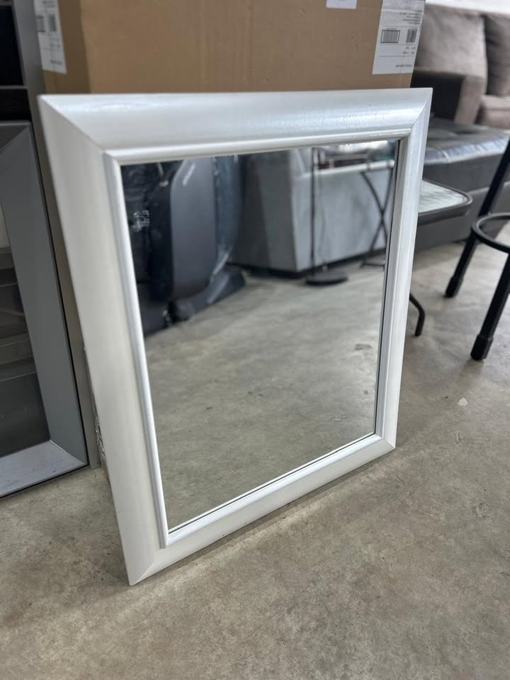 White Frame Square Mirror