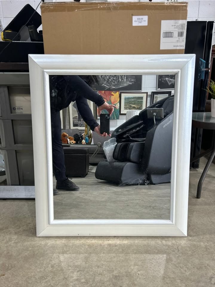 White Frame Square Mirror