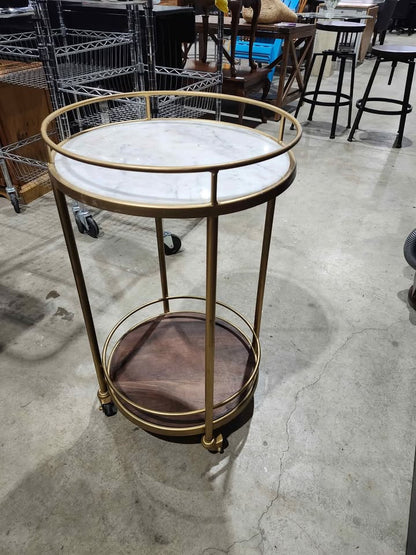 Round Marble/Gold 2-Tier Bar Cart