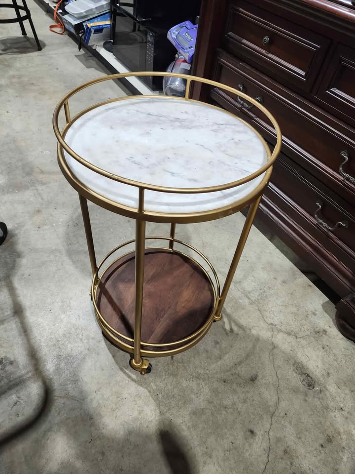 Round Marble/Gold 2-Tier Bar Cart