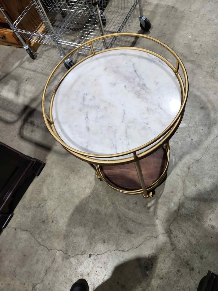 Round Marble/Gold 2-Tier Bar Cart