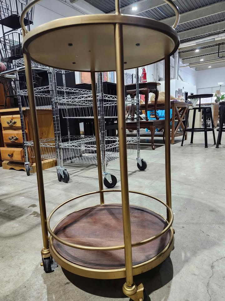 Round Marble/Gold 2-Tier Bar Cart