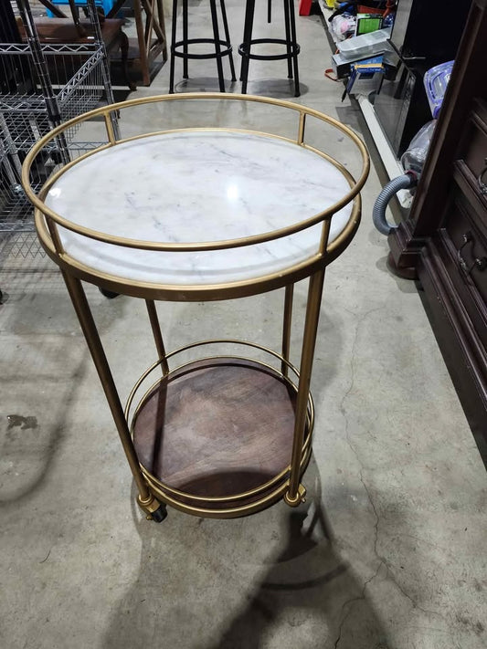 Round Marble/Gold 2-Tier Bar Cart