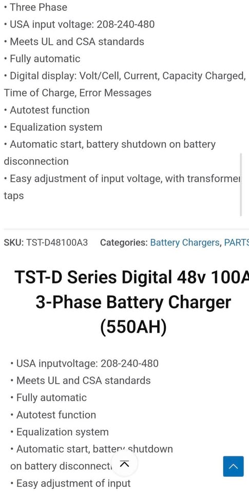 TST-D Series Digital 48v 100A 3-Phase Battery Charger (550AH)