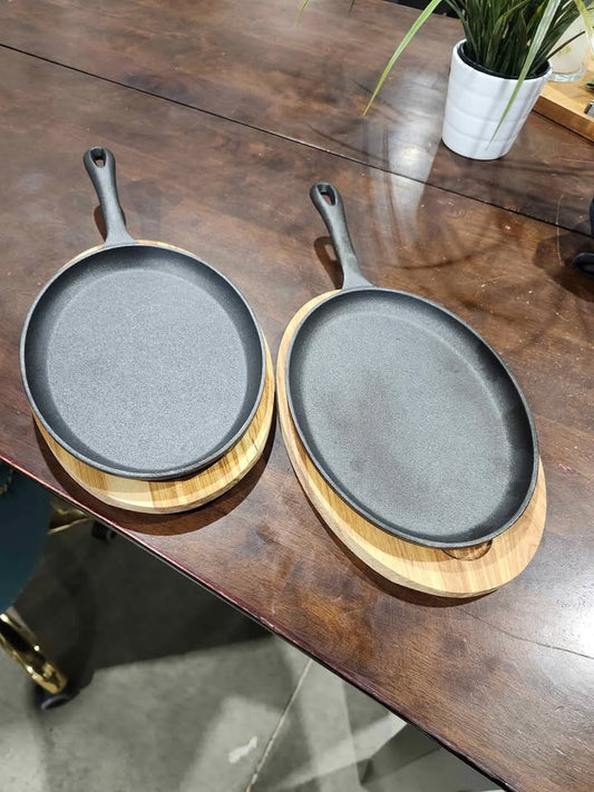 PC Cast Iron Serving Skillets with Wooden Base