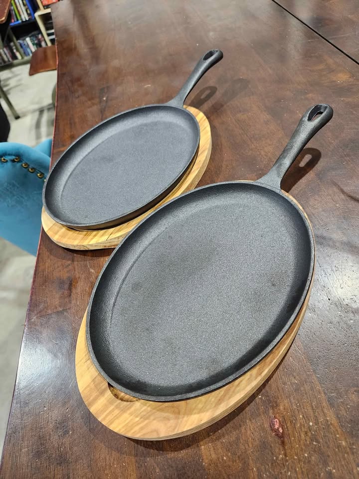 PC Cast Iron Serving Skillets with Wooden Base
