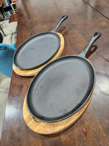 PC Cast Iron Serving Skillets with Wooden Base