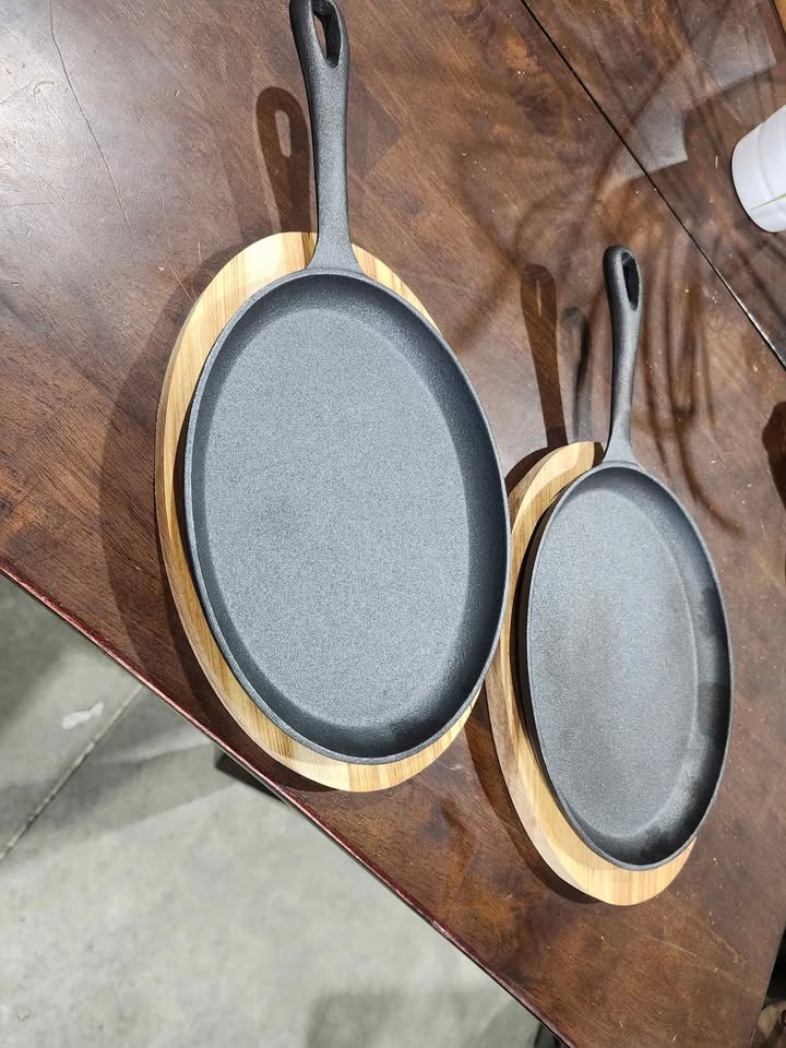 PC Cast Iron Serving Skillets with Wooden Base