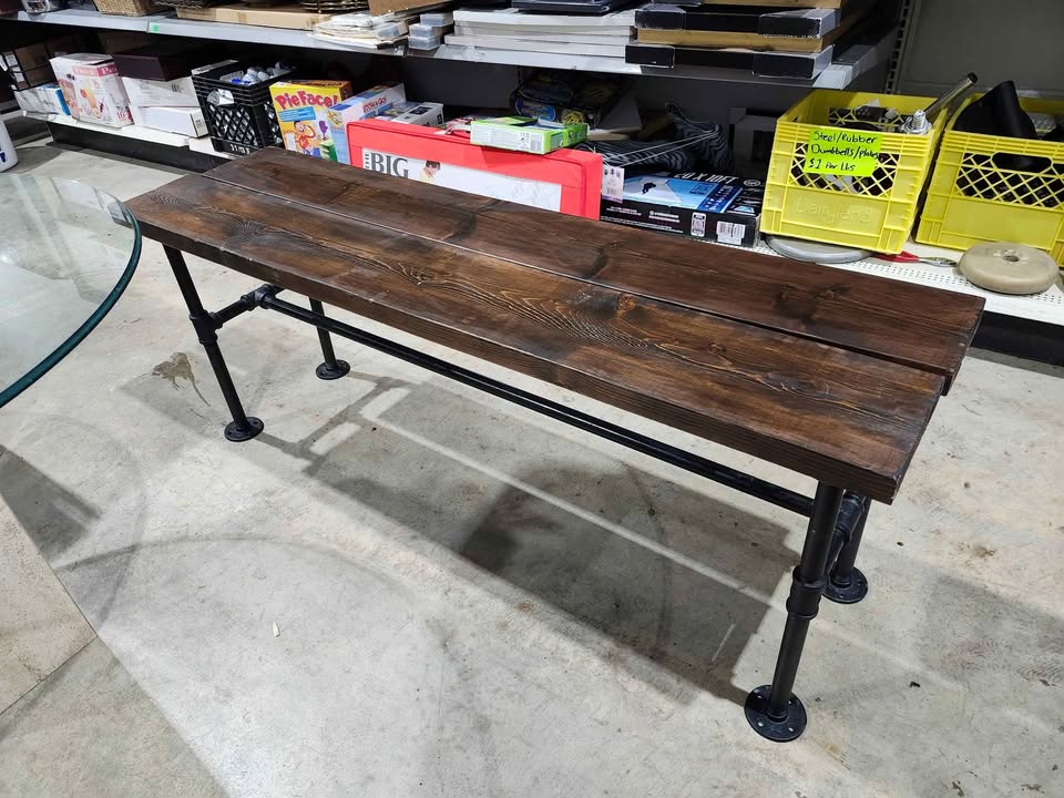 Rustic Reclaimed Wooden Bench with Industrial Pipe Legs