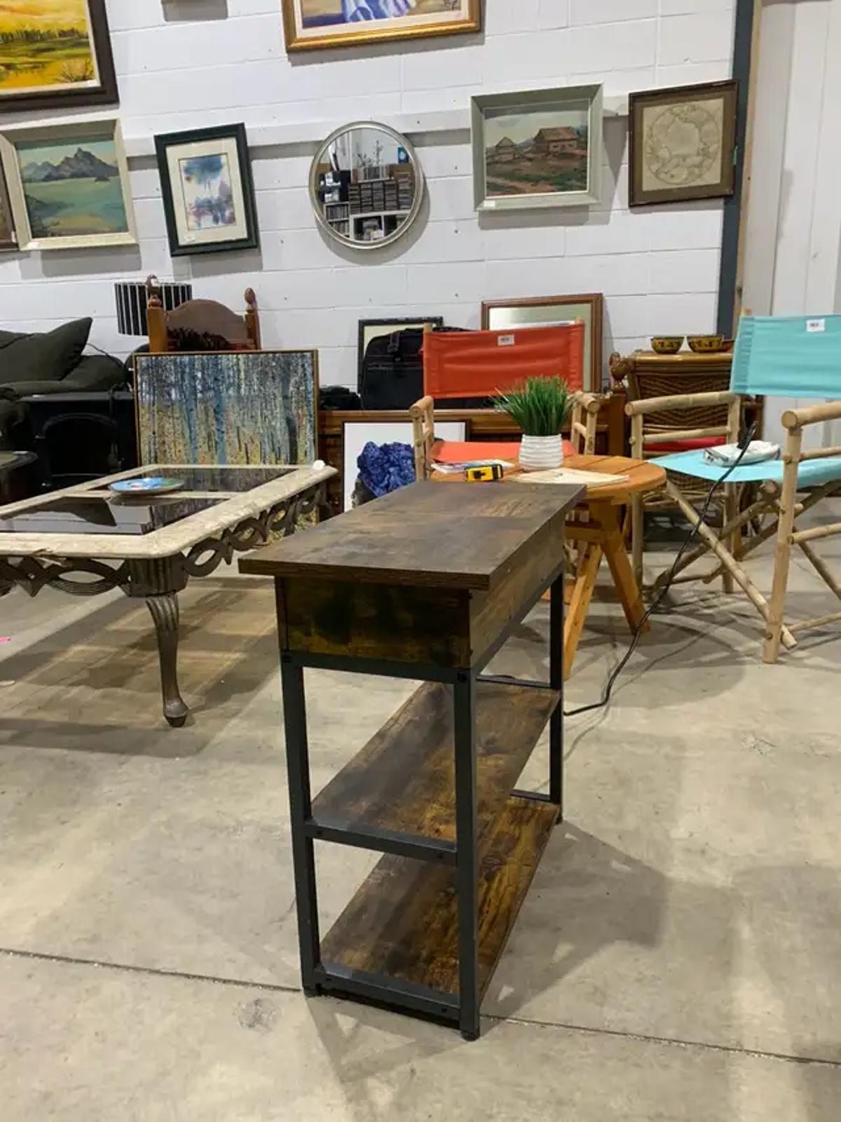 Industrial Style Side Table with power outlet.