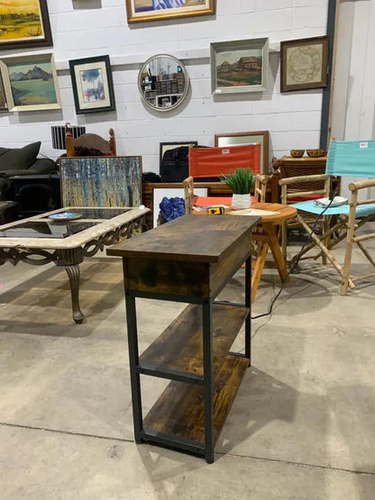 Industrial Style Side Table with power outlet.