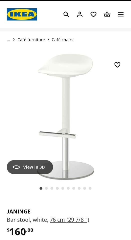 Ikea JANINGE White/Chrome Bar Stools - 2 Available