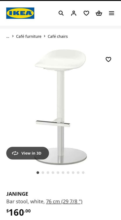 Ikea JANINGE White/Chrome Bar Stools - 2 Available