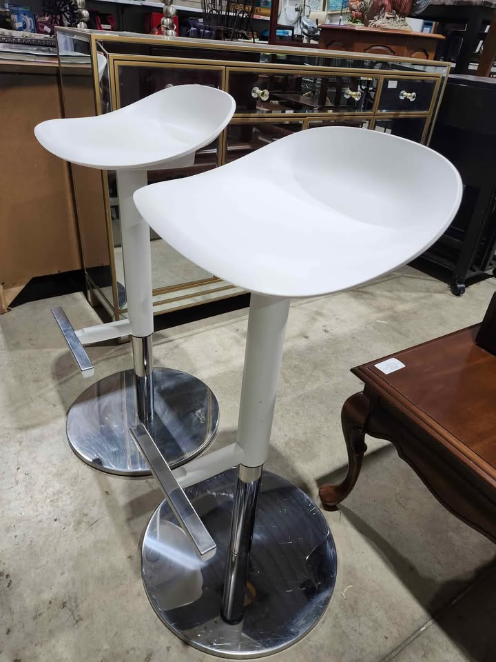 Ikea JANINGE White/Chrome Bar Stools - 2 Available