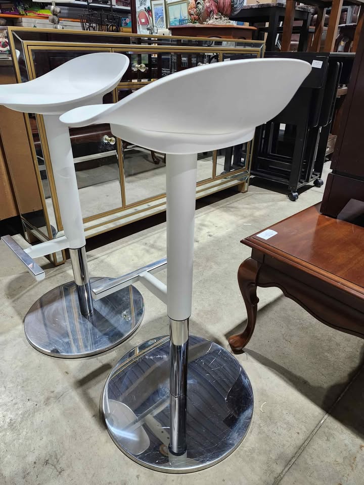 Ikea JANINGE White/Chrome Bar Stools - 2 Available