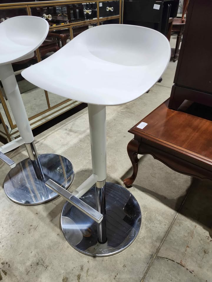 Ikea JANINGE White/Chrome Bar Stools - 2 Available