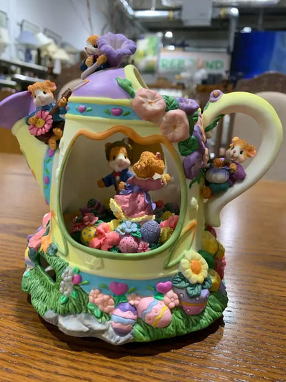 Music Easter Bunny Teapot Figurine
