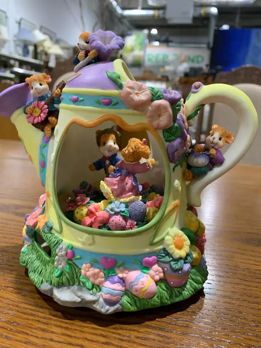 Music Easter Bunny Teapot Figurine