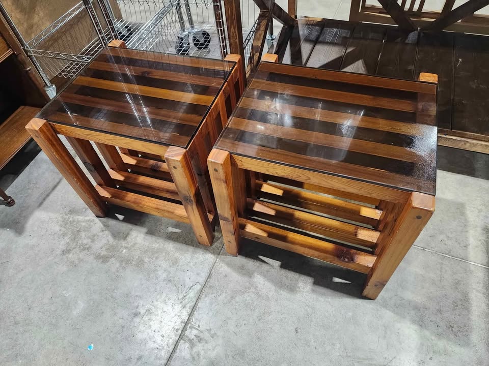 Natural Wooden/Glass Side/End Tables - 2 Available