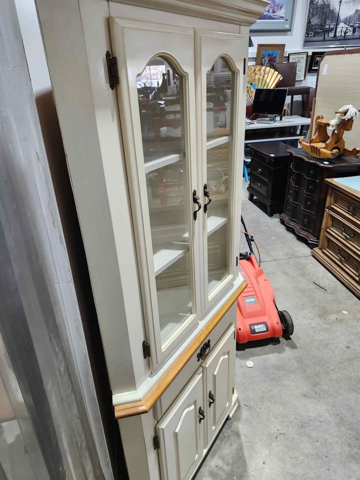 Wooden Corner Display Cabinet - Cream