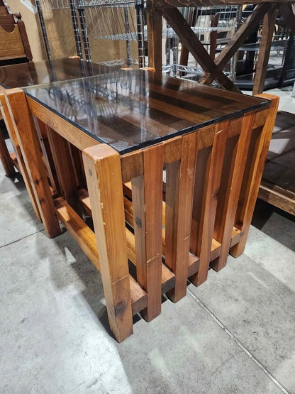 Natural Wooden/Glass Side/End Tables - 2 Available