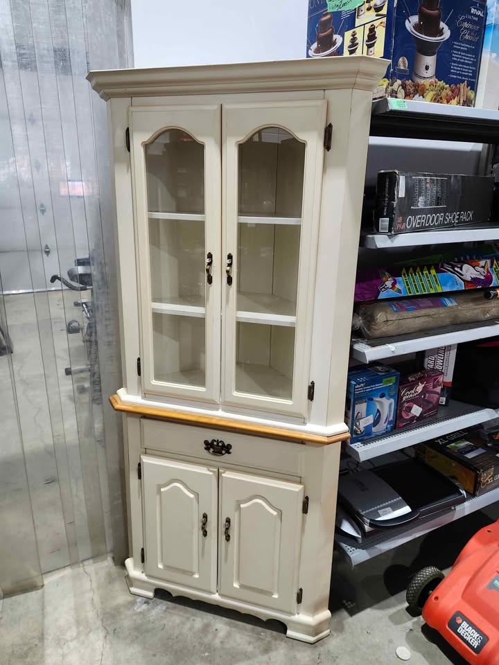 Wooden Corner Display Cabinet - Cream