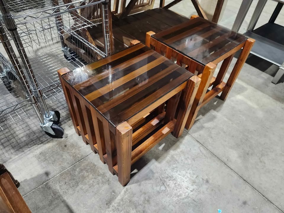 Natural Wooden/Glass Side/End Tables - 2 Available