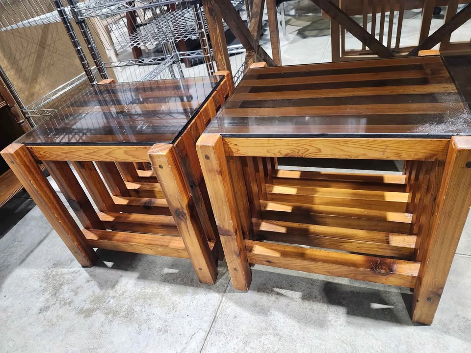 Natural Wooden/Glass Side/End Tables - 2 Available