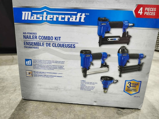New! Mastercraft 4-Piece Air Powered Nailer Combo Kit