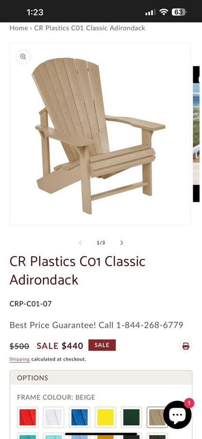 Classic Adirondack Beige Patio Chairs - CR plastics - 2 Available