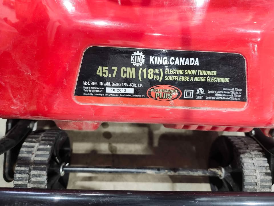 King Canada 18-Inch Electric Snow Thrower – 13A with LED Light