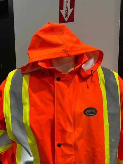 Pioneer Flame Resistant PU Stretch Hi-Vis Waterproof Jacket - Hi-Vis Orange - SIZE XL
