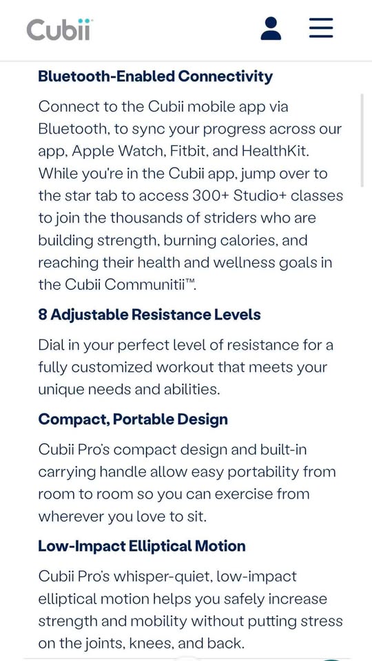 Cubii Pro Smart Compact Seated Elipitcal - Bluetooth