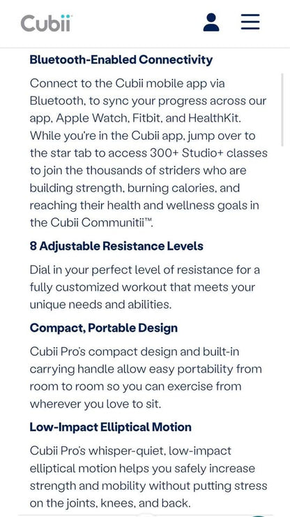 Cubii Pro Smart Compact Seated Elipitcal - Bluetooth