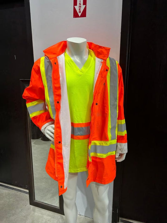 Pioneer Flame Resistant PU Stretch Hi-Vis Waterproof Jacket - Hi-Vis Orange - SIZE XL