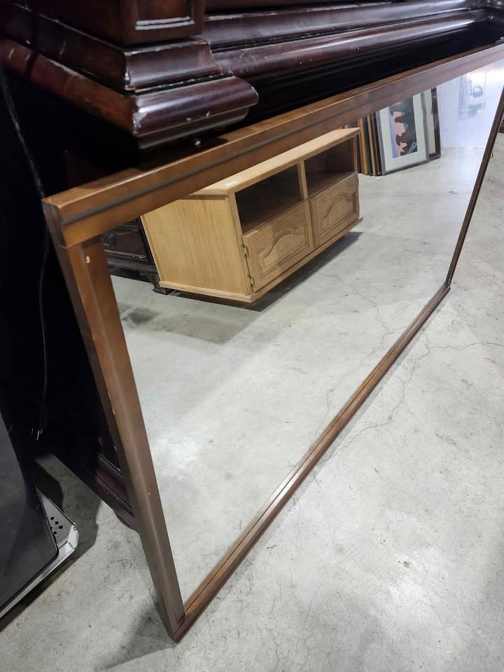 Vintage MCM Victoriaville Wooden Mirror 62x35" - 1967