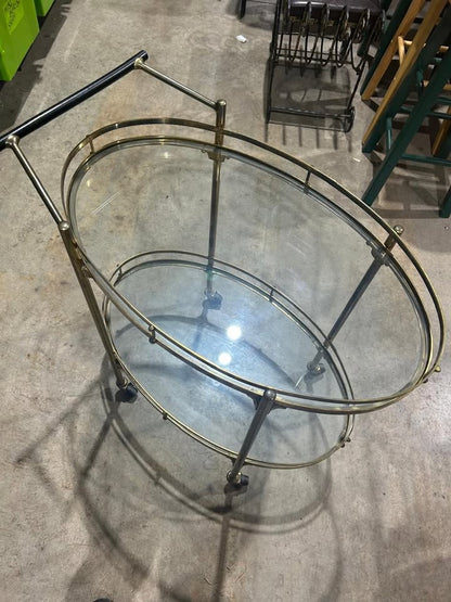 Vintage Oval Brass 2 Tier Bar Cart - RARE