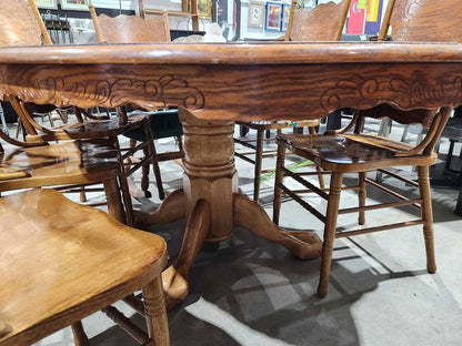 Solid Vintage Wooden Extendable Dining Table with 7 Chairs